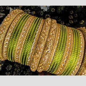 Beautiful Green and Gold Indian Bangles Bracelets